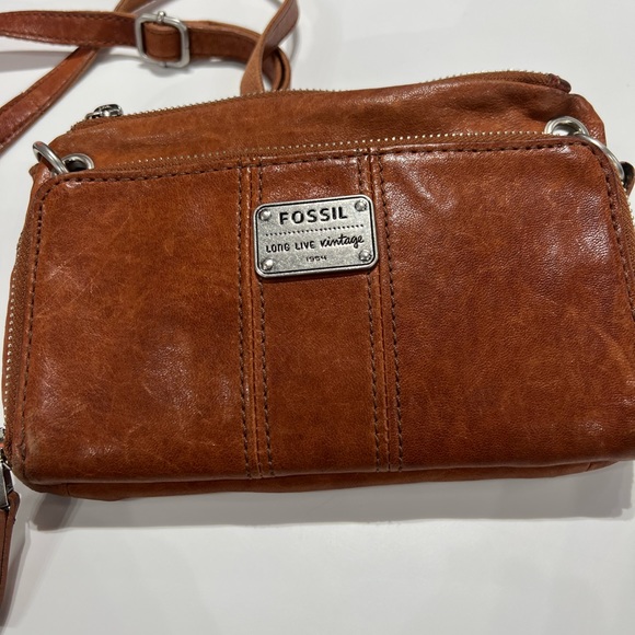 Fossil long live vintage weathered leather brown crossbody bag - Picture 6 of 10